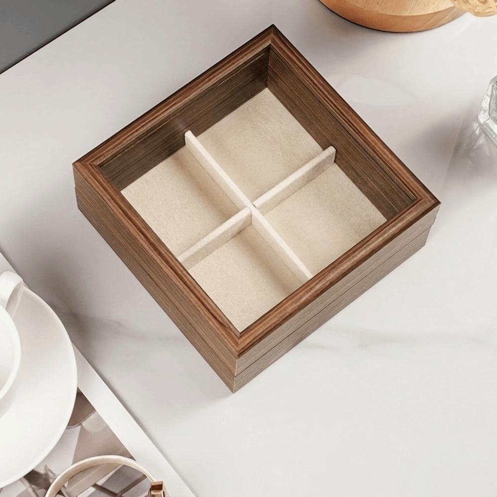 Glass Lid Jewelry Organizer Velvet Interior Ring Display Holder Gift Wood Jewelry Box Home Use