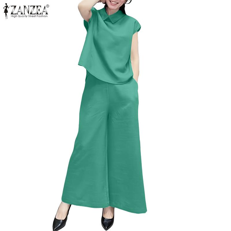 ZANZEA Женский безрукавный жилет и широкие брюки, комплект из двух частей