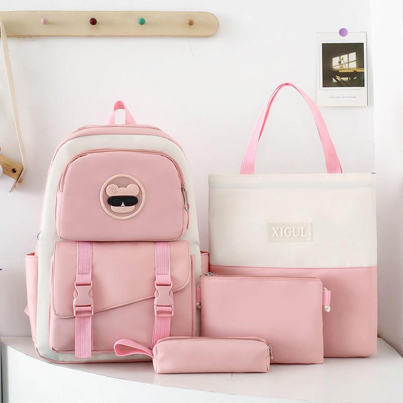 Four-Pieces Backpack Set Student Schoolbag Color Block Women's Large Capacity Backpack Campus Backpack