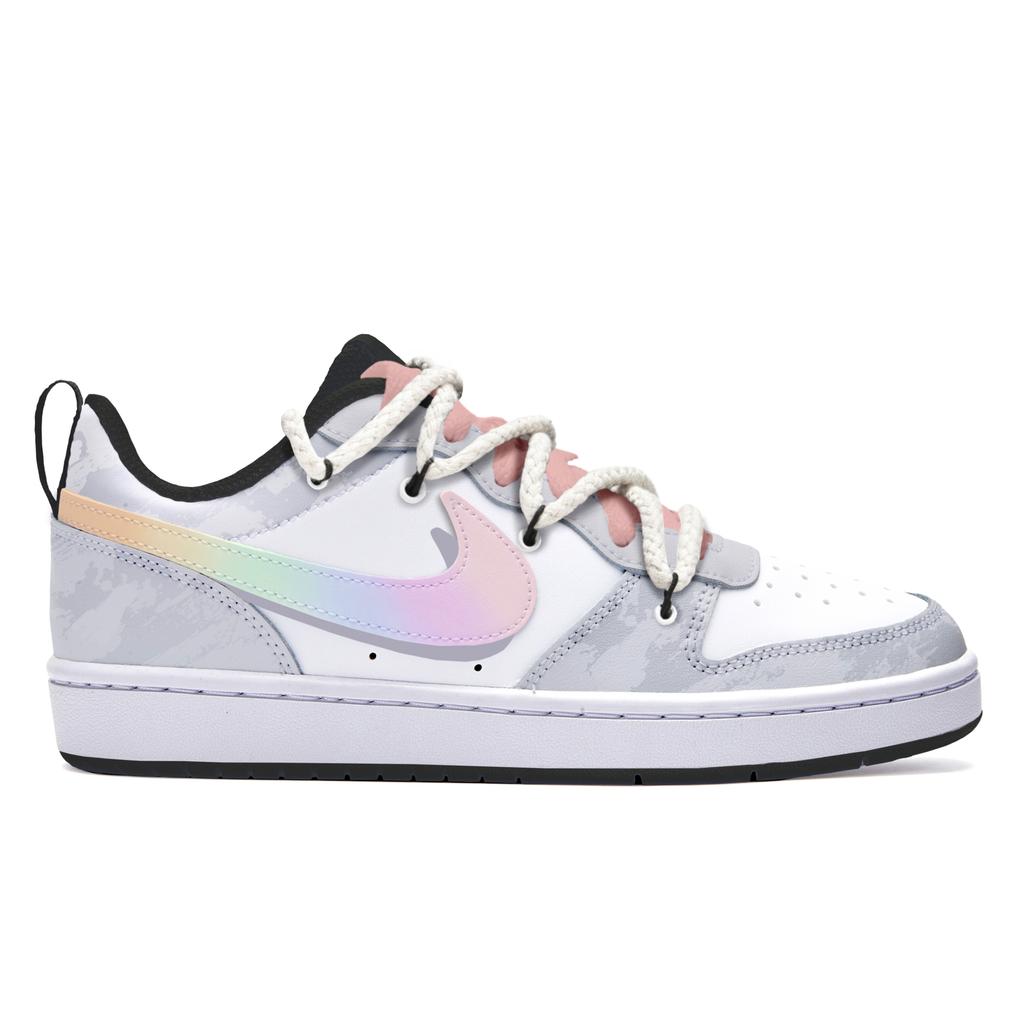 Nike Кроссовки для скейтбординга Court Borough Freedom Panda, Радужный Единорог, Нескользящие, Износостойкие, Низкие, Детские BQ5448-115 (Команда202-)