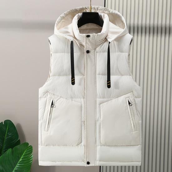 Мужской зимний жилет с капюшоном без рукавов, толстый однотонный кардиган с подкладкой, ветрозащитный, теплый, гладкий, с карманами, на шнурке, мужской зимний жилет, пальто
