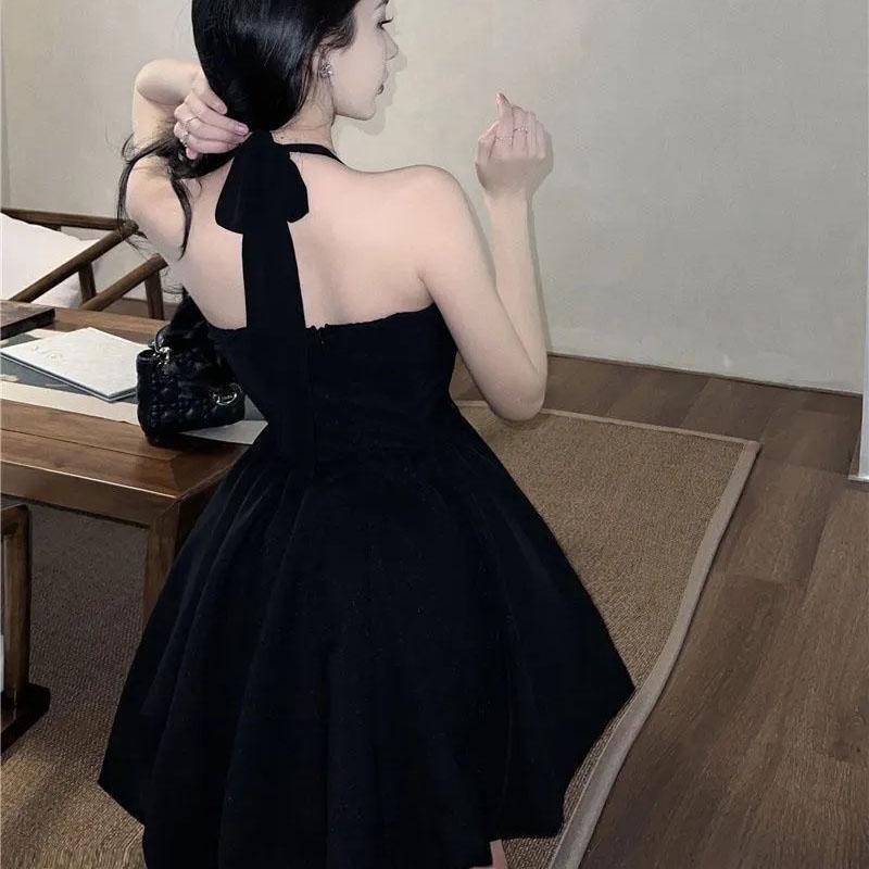 Черное платье, женское летнее платье с бретельками, платье трапециевидного силуэта, женское однотонное тонкое платье, короткое платье