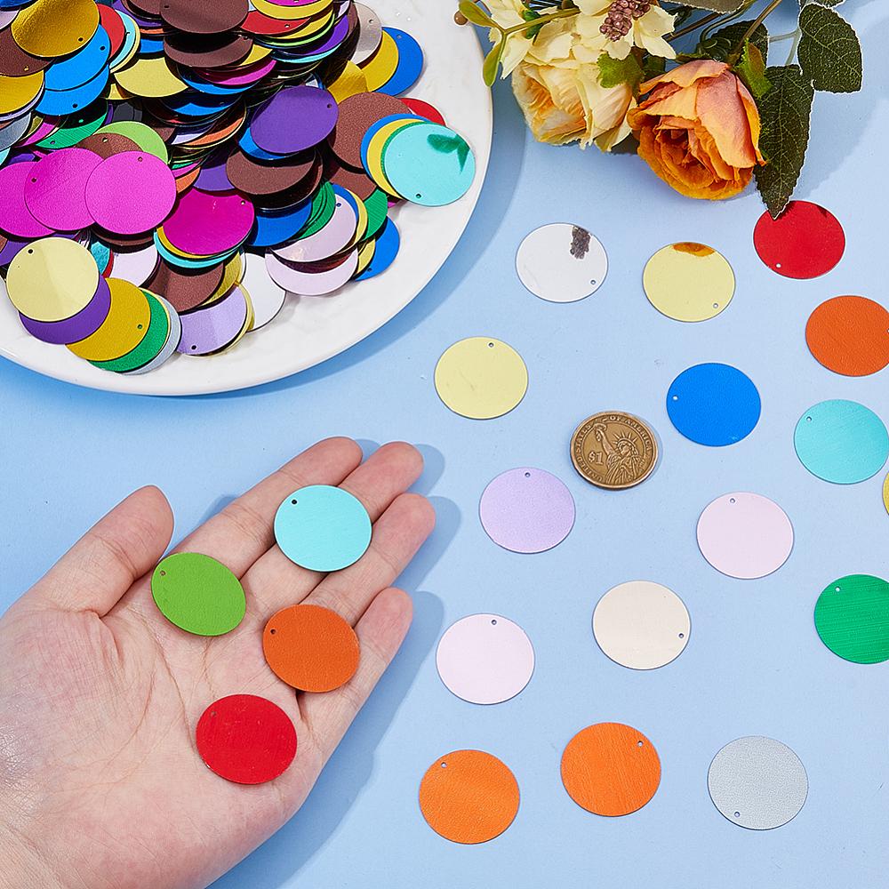 1set 144G PVC Sequins Pendants Flat Round Mixed color 28.5x0.3mm Hole: 1.4mm