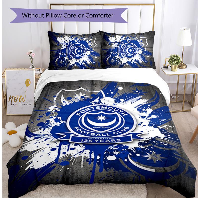 Portsmouth FC Printed 3PCS Bedding Set Breathable Duvet Cover with Pillowcases Decorative Bed Linen for Bedroom Home