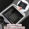 Hidden USB PD Ports Spring Central Console Storage Box For 2023 Tesla Model 3 Model Y Mobile Phone Organizer ABS Flocking Box