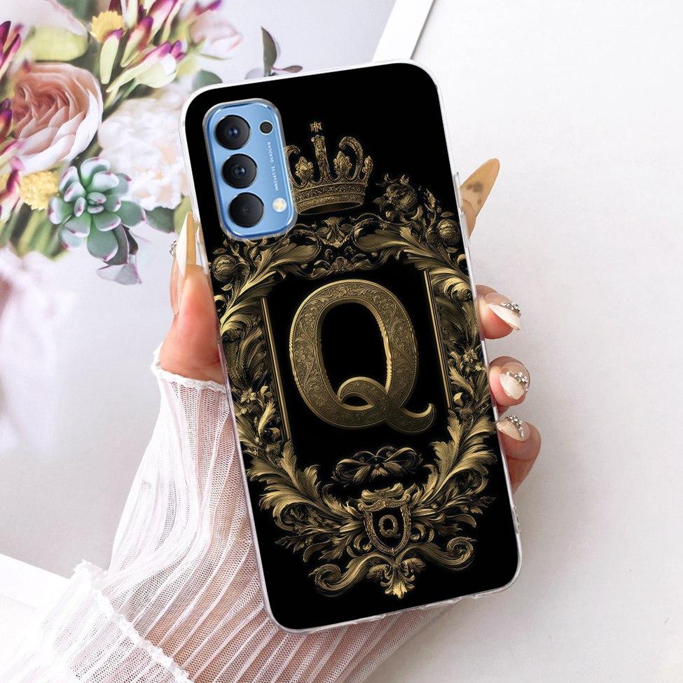 Transparent For Oppo Reno4 4G Case CPH2113 Luxury Crown A-Z Letters 2D Flat Pattern Soft Bumper For Oppo Reno 4 4G Phone Case