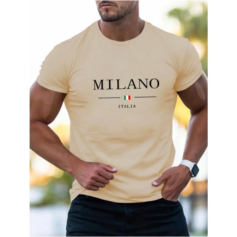 Летняя мужская повседневная спортивная свободная с принтом MILANO удобная для покупок футболка с круглым вырезом с коротким рукавом топ