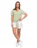 Women's Short Sleeve Linen Blouse with Tie MORAJ S GREEN