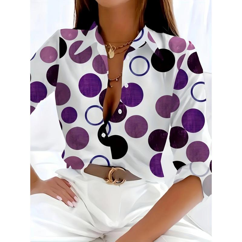 European and American Fashion Trendy Autumn/Winter Long Sleeve V-Neck Polka Dot Colorful Bubble Print Shirt Top