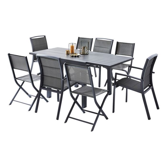 Salon de jardin Ensemble Modulo T 4 / 8 + F 4 + C 4 Alu Gris Wilsa Garden