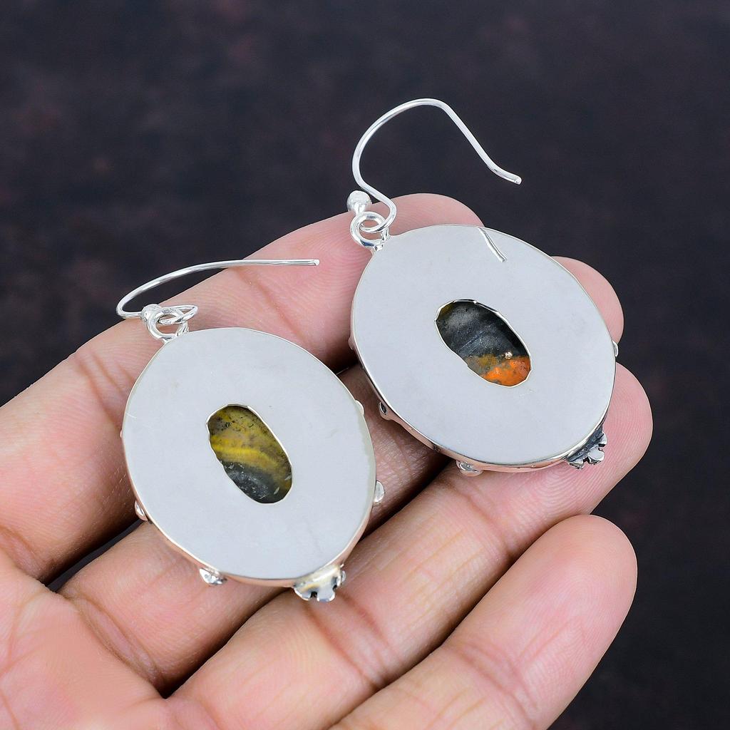 Серьги из яшмы шмеля, натуральные драгоценные камни, антикварные ювелирные изделия, серьги из стерлингового серебра 925 пробы, серьги ручной работы, подарок для нее, серебряные ювелирные изделия