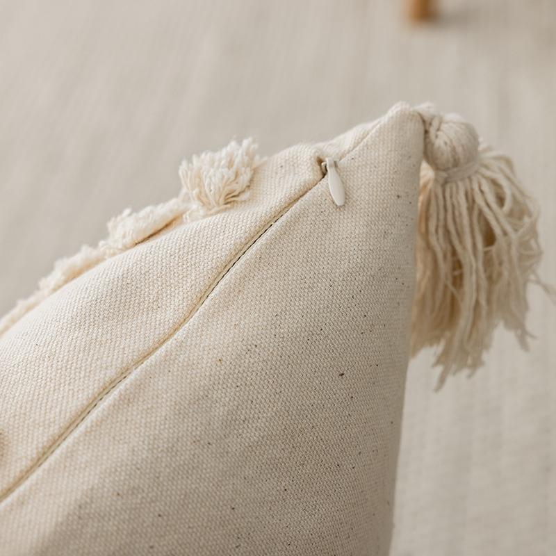 Plain Nordic Style Ins Tufted Tassel Pillow Case Cross-border Retro Tassel Car Pillow Sofa Pillow Case