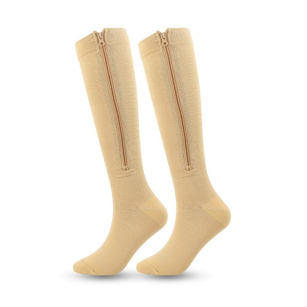 Retro Stripe Pressure Socks Soft Elastic Compress Zipper Socks Sweat-Absorbing Breathable Cycling Sports Socks Outdoor Exercise