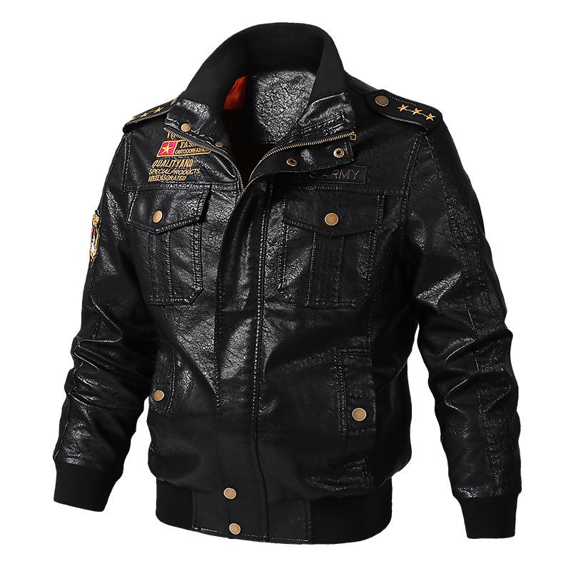 Spring and Autumn Leisure Washed Locomotive Pu Leather Jacket Plus Size Multi-standard Collar Men's Military Uniform Leather Jacket
