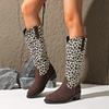 Fashion Shoes Female 2025 Brand Plus Size Women's Boots Fashion Leopard Print Modern Boots Women New Slip-on Rome Retro Knee-High Boots