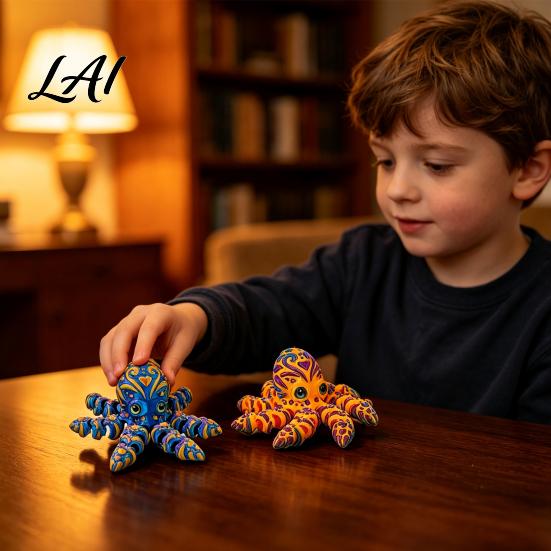 Movable Joints Octopus Figurine 3D Printed Articulated Figurine Fidget Toy Flexible Jointed Figure for Home Office Desk Decoration