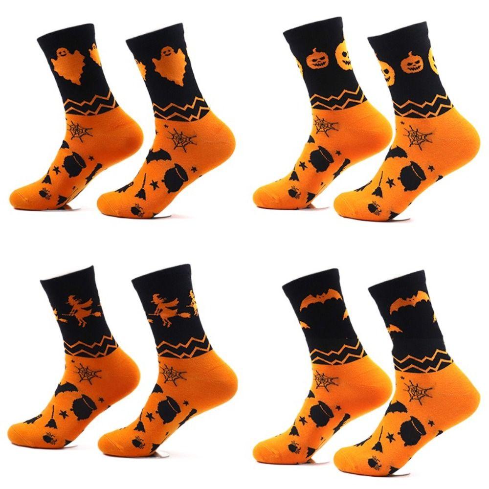2Pairs Pumpkin Tube Socks Bat Mid-Calf Stockings Fashion Halloween Socks Friends