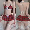 Sexy Outfits Women Cosplay Uniform Bra Kit Plaid Mini Skirt Underwear Set Erotic Lingerie Sexy Costume Role Play