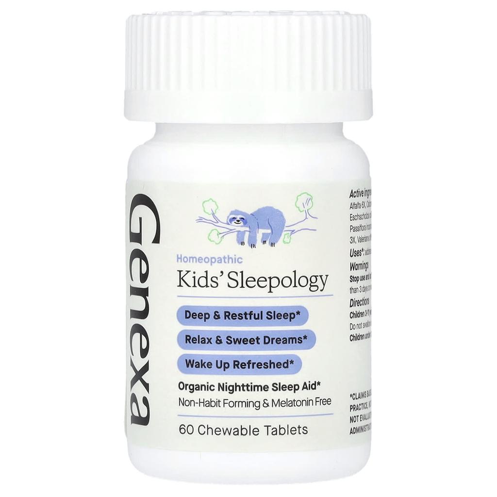 Genexa, Kid's Sleepology, Organic Nighttime Sleep Aid, Vanilla Lavender Flavor, Ages 3 and Up, 60 Chewable Tablets