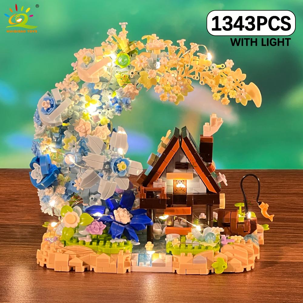 1343 детали MOC Цветочный Лунный Дом Микро Строительный Блок деревянный дом Модель Алмазный Кирпич Игрушка для Детей Декор Стола