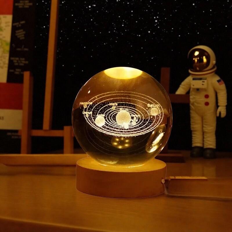 6 см 3D Хрустальный шар Светодиодный ночник Астрономия Солнечная система Планеты Луна Астронавт Стеклянный шар Домашний Настольный Декор Украшение