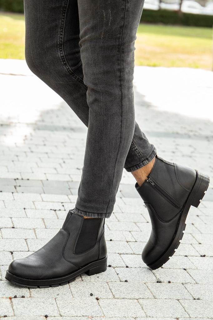 Men's Fashion Waterproof Flat Heeled Booties Bootie Water Cold Proof Furry Sturdy Winter Zipper Rubber Sole Boat Shoes