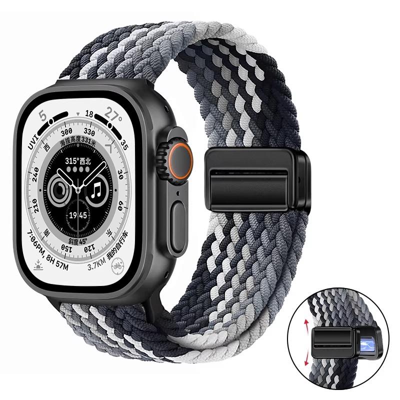 Плетеное нейлоновое петлевое ремешок для Apple Watch Ultra 3 2 49 мм 11 10 46 мм 42 мм 9 8 7 45/41 мм Магнитный ремешок iWatch 6 5 SE 44/40 мм Correa