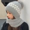 Winter Warm Hat Scarf Set Women Lady Plush Pompom Crochet Wool Knit Pullover Cap Outdoor Thick Windproof Warmer Hat Scarves