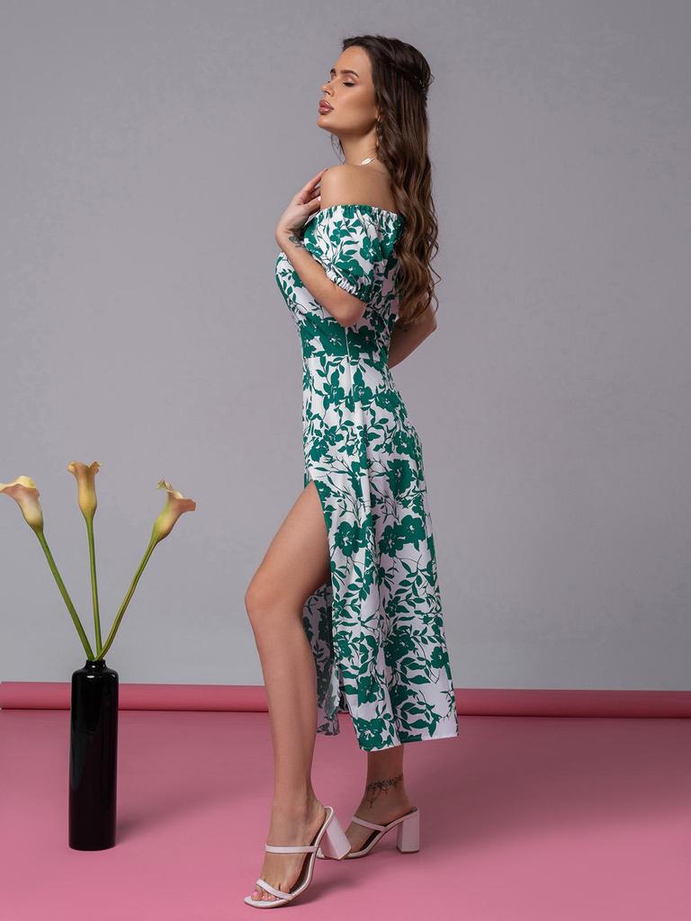 Цветочное  платье с открытыми плечами ISSA Plus