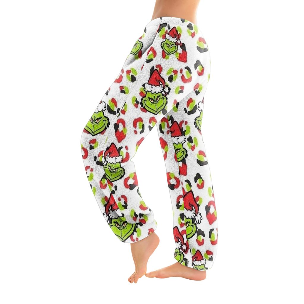 Women's Christmas  Print Trousers With Drawstring Cuffs Casual Pants And Pajamas
