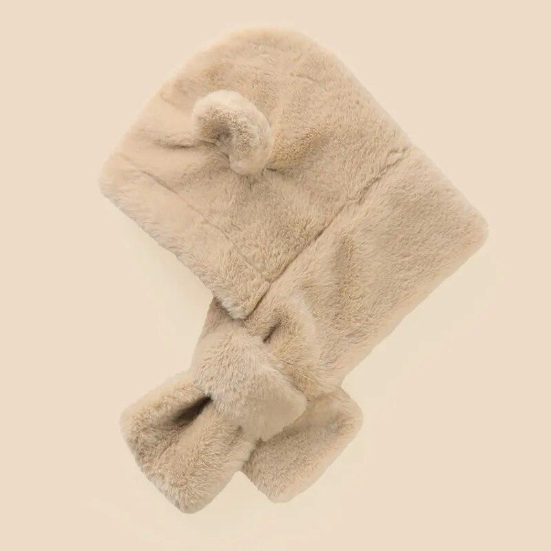 Faux Fur Winter Baby Hat Scarf One-Piece Soft Kids Cap for Girls Boys Cartoon Warmer Neck Ears Baby Bonnet Infant Accessories