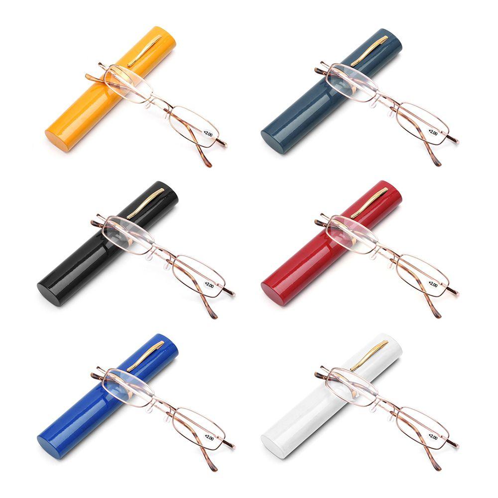 Spring Hinge Small Compact Eyeglass Reading Glasses Presbyopic Glasses with Pen Tube Case Portable