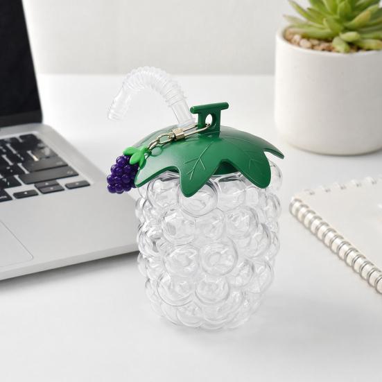 Water Cup with Straw, Grape Shape, Large Capacity Plastic Drinking Cup, Transparent Water Bottle for Outdoor Sports Office Study