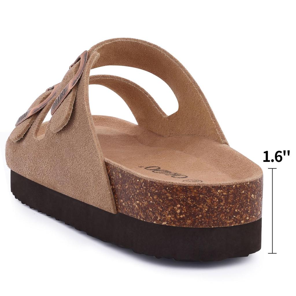 Fashion Shevalues Fashion Platform Cork Slippers For Women Classic Unisex Leather Suede Slippers Summer Beach Sandals With Double buckle
