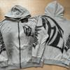 Oversized Hooded Zip-Up Sweatshirt With Letter Print Rhinestone Embellishment Cotton Blend Unisex Streetwear Set