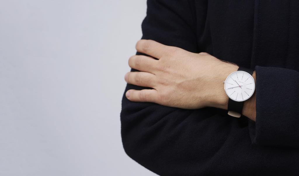 ARNE JACOBSEN Часы 40 мм Скандинавский дизайн Повседневная жизнь Водонепроницаемый дизайн без секундной стрелки BANKERS Белый Черный Кожа (Тихая Рука) 53102-2001