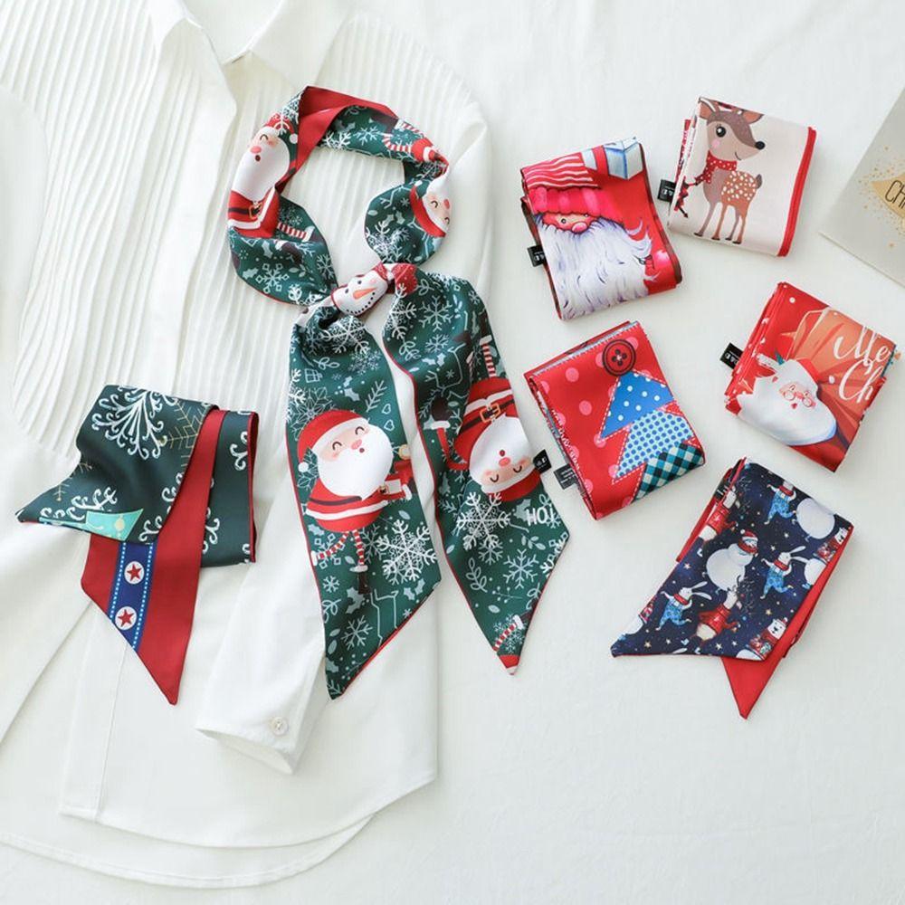 Стиль Шарфы Галстук-бабочка Красный Рождественский Повязка для волос Лента для волос Длинный шелковый шарф Женский Шарф с принтом
