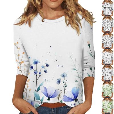 Женские топы с рукавом три четверти и круглым вырезом, свободная футболка с принтом ко Дню святого Валентина