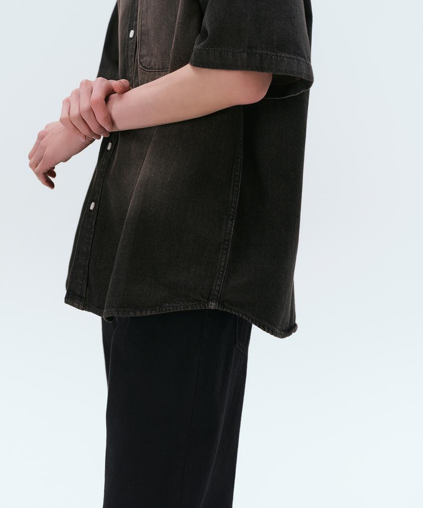 MUSINSA STANDARD Big Brush Relaxed Short Sleeve Denim Shirt [Yellow Black]
