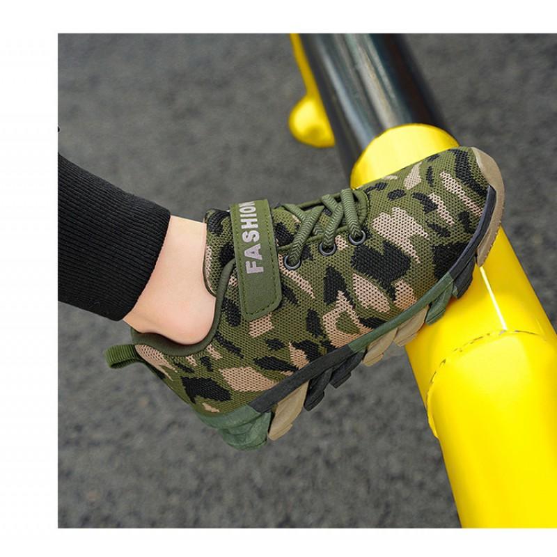 Kids Camo Training Shoes Outdoor Camps Ages 10-15 Breathable Mesh Sneakers With Hook Loop