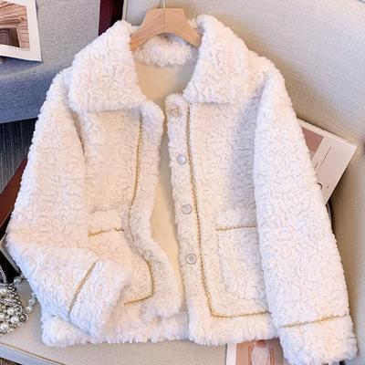 Пальто из плюшевой овчины небольшого бризового цвета для женщин, осень-зима, новая высококачественная верхняя одежда, меховая куртка, короткие утепленные топы для женщин