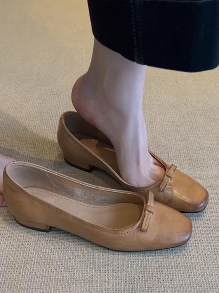 Туфли из овчины, французские ретро-туфли с бантом, на плоской подошве, с мелким вырезом, для работы, одинарные туфли, женские туфли-бабушки, ladyshoes