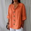Summer Loose Fitting Women's V-neck Cotton Linen Button T-shirt Top for Women Shirt