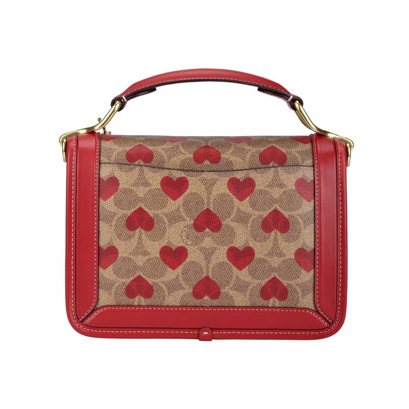 COACH handbag Hero 22 classic presbyopic heart print buckle closure, cow leather and artificial leather, hand-held crossbody shoulder bag, small size