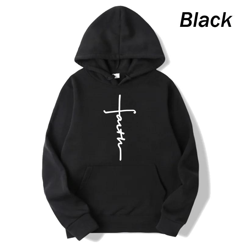 Unisex Cool Faith Print Hoodie Sweatshirt Women Fleece Hoodie Fashion Sports Hoodie Crew Neck Hoodie Sweatshirt