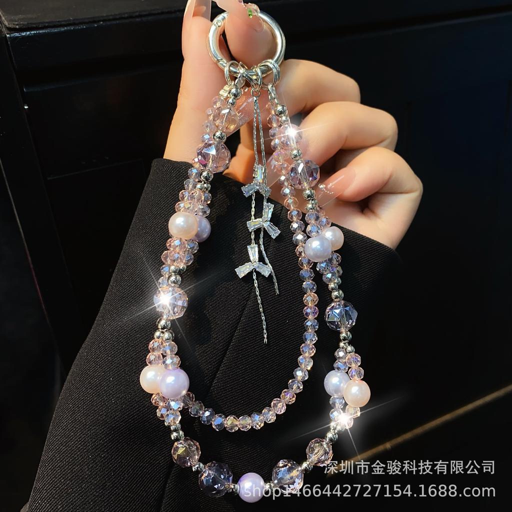 Хрустальная цепочка для телефона Высококачественная кисточка из циркона Подвесная цепочка Креативная новая двойная цепочка Подвесное украшение из бусин Цепочка-шнурок для телефона Оптом