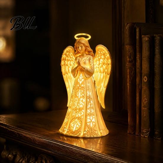 Thoughtful Present for Friends Praying Angel Night Light, Resin Decorative Figurine with Warm LED Lights Guardian Home Decor Decor, Tabletop Ornament