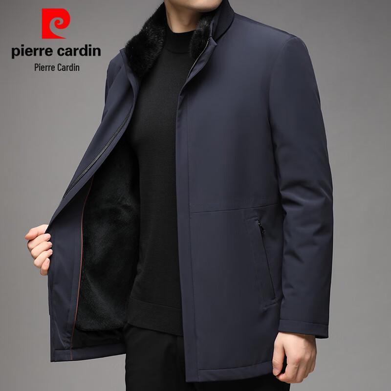 Pierre Cardin Men's Mid-length Goose Down Winter Coat with Mink Collar