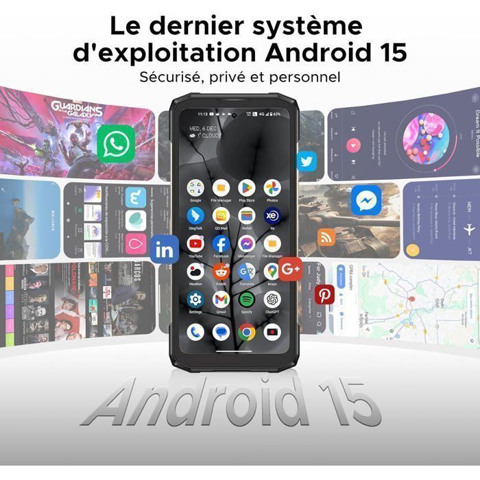 Smartphone Robuste 5G DOOGEE BLADE 20 Turbo 32Go+256Go/TF 2To 6.6" 10300mAh Telephone Portable Incassable 50MP AI Dual SIM/NFC Noir