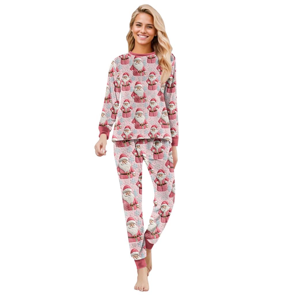 Matching Family Christmas Print Flannel Homewear Set Long-Sleeve Top And Pants